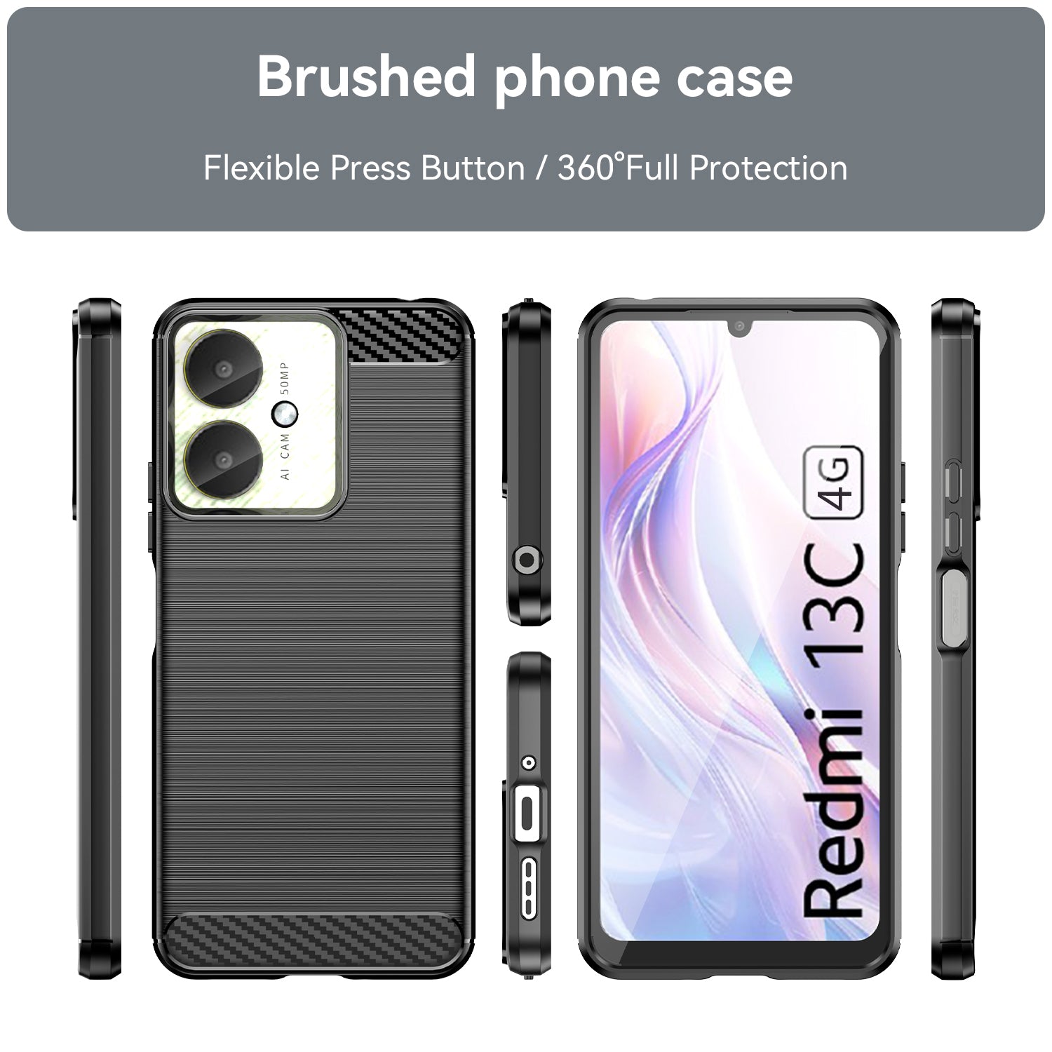 Carbon Fiber Design Case For Redmi 13C Shockproof Cover