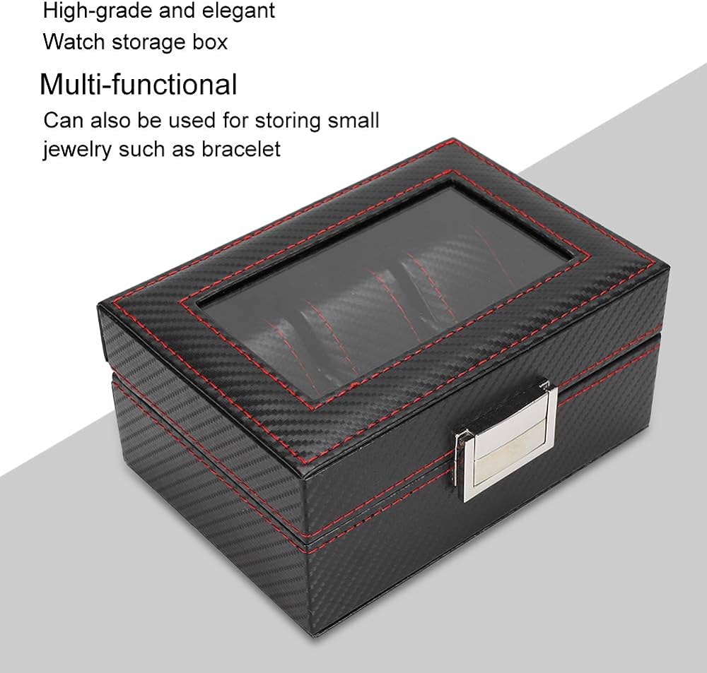 3 Slot Watch Box Organizer Carbon Fiber Look PU Leather