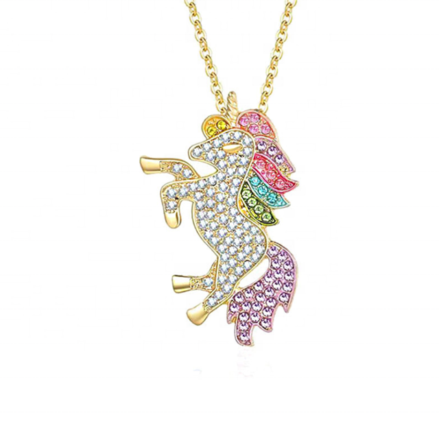 Diva Rainbow Crystal Unicorn Pendant Necklace