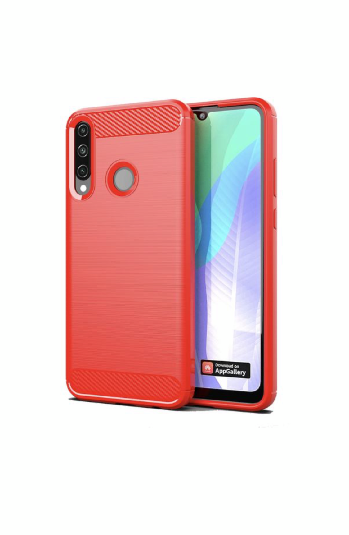 Huawei Y6P Shockproof Carbon Fiber Design Cover - Red