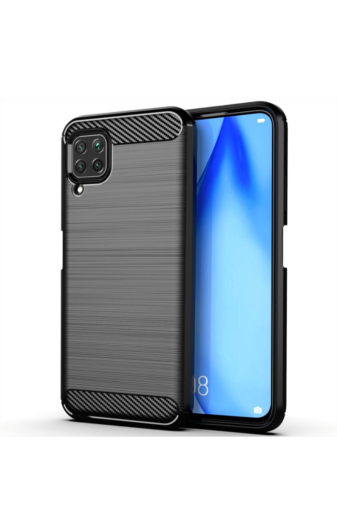 Huawei P40 Lite Shockproof Carbon Fiber Design Cover - Black