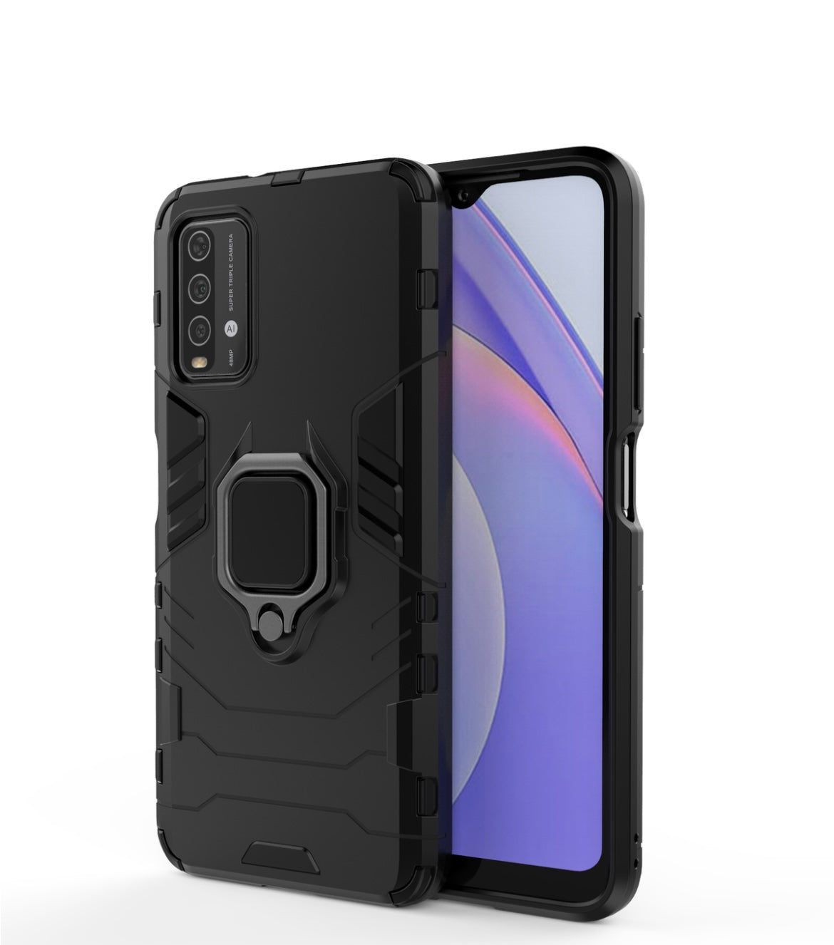 CellTime Xiaomi Redmi 9T Shockproof Black Panther Magnetic Ring Stand Cover