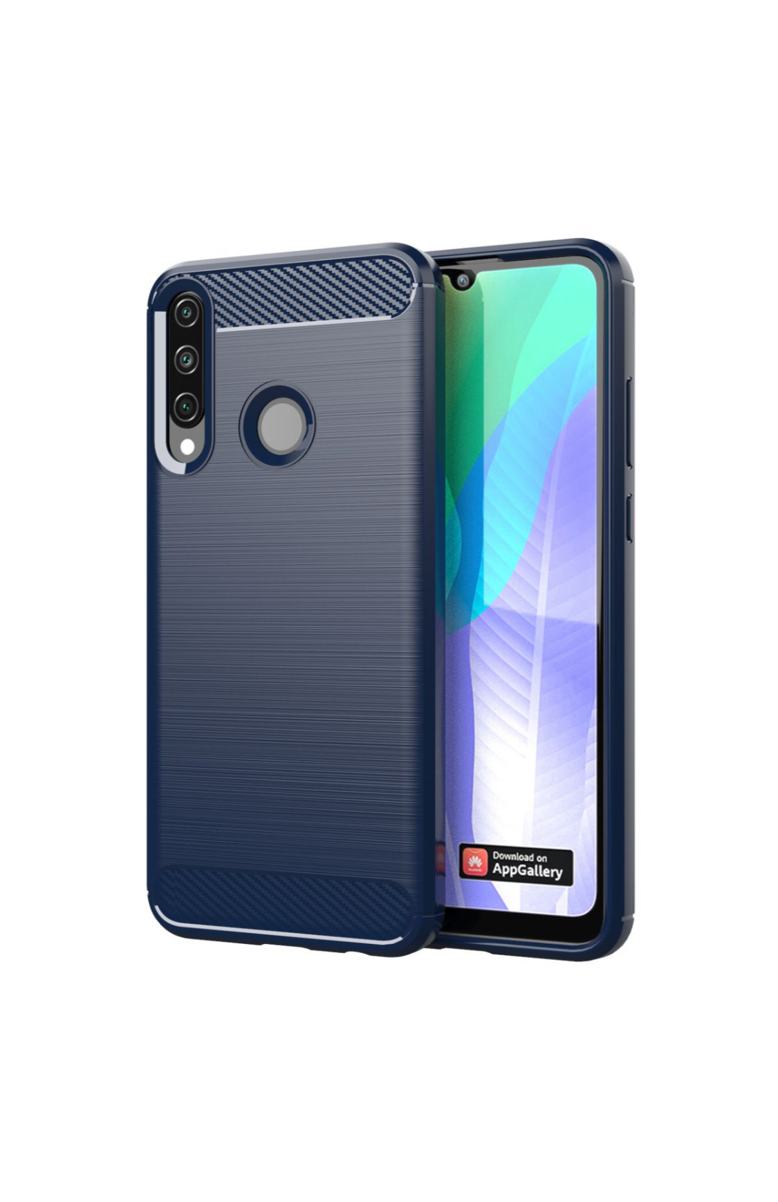 Huawei Y6P Shockproof Carbon Fiber Design Cover - Blue