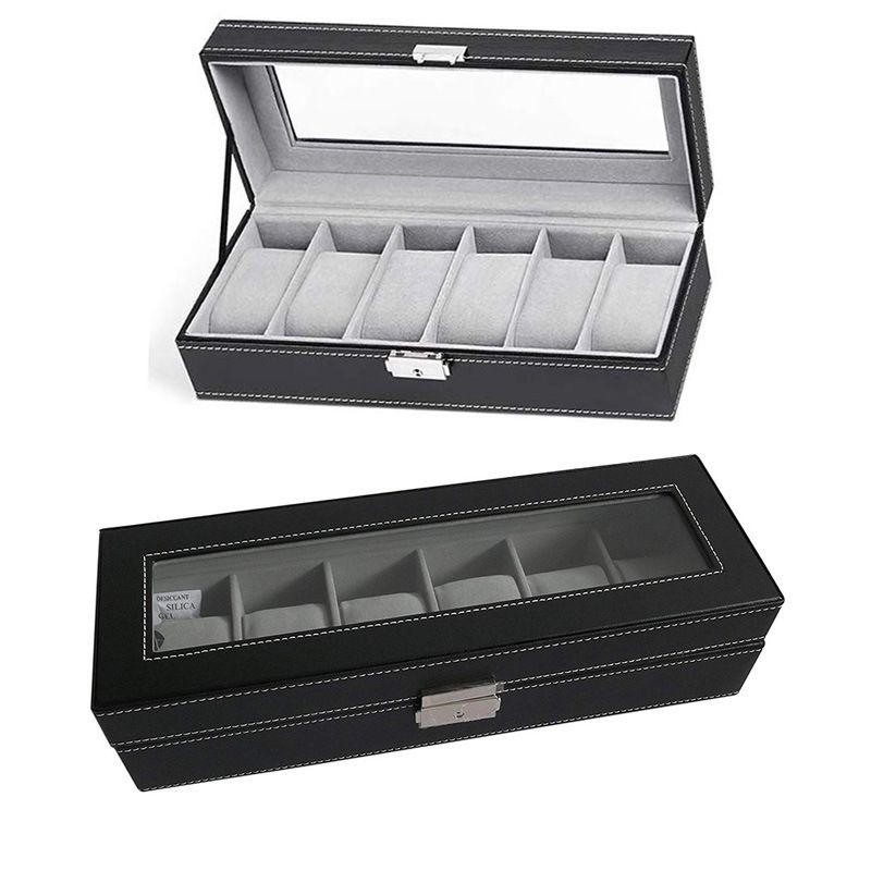 6 Slot PU Leather Watch Box Display Case