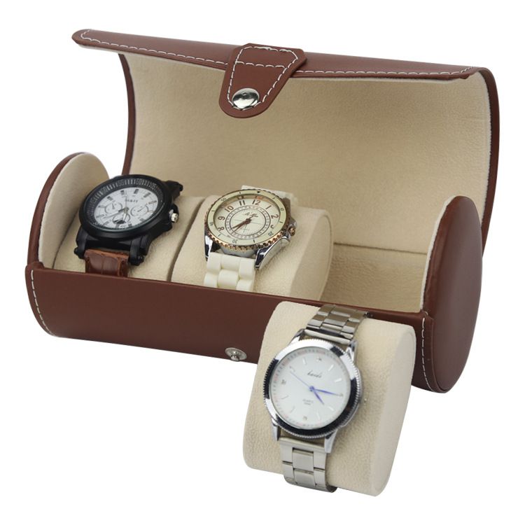3 Slots Watch Box Retro PU Leather Watch Roll Travel Case