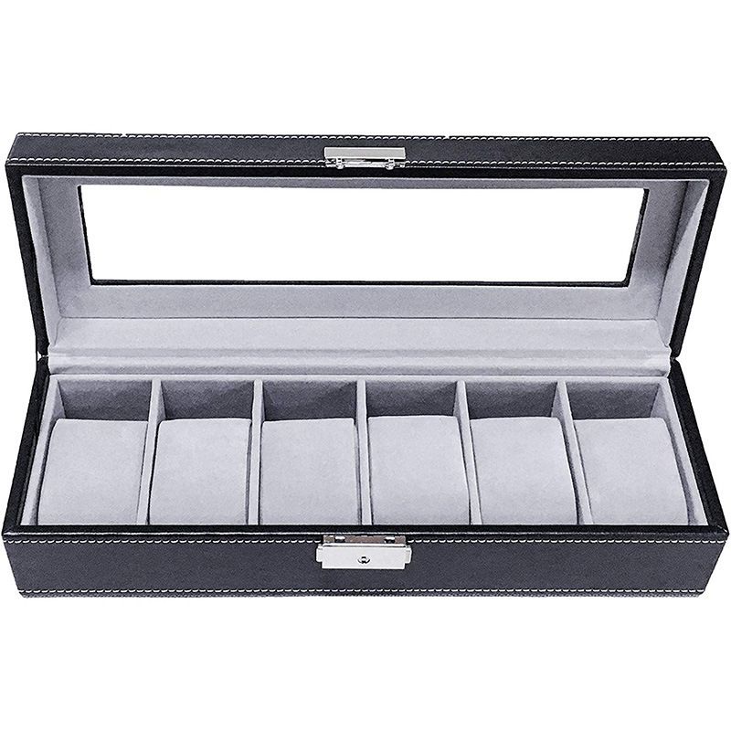 6 Slot PU Leather Watch Box Display Case