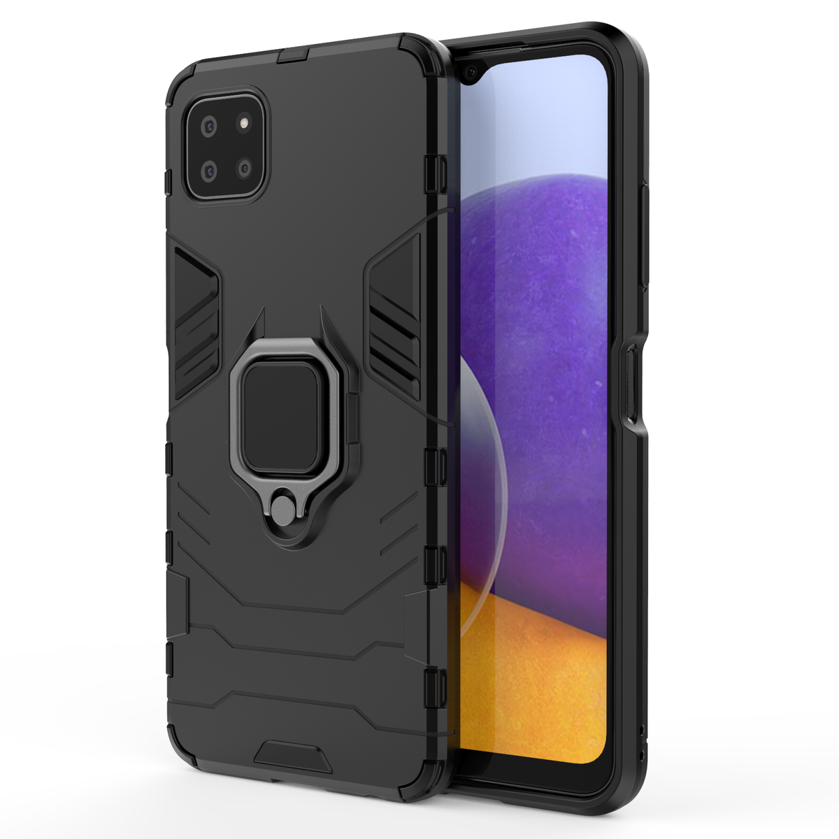 CellTime Galaxy A22 5G Shockproof Black Panther Magnetic Ring Stand Cover