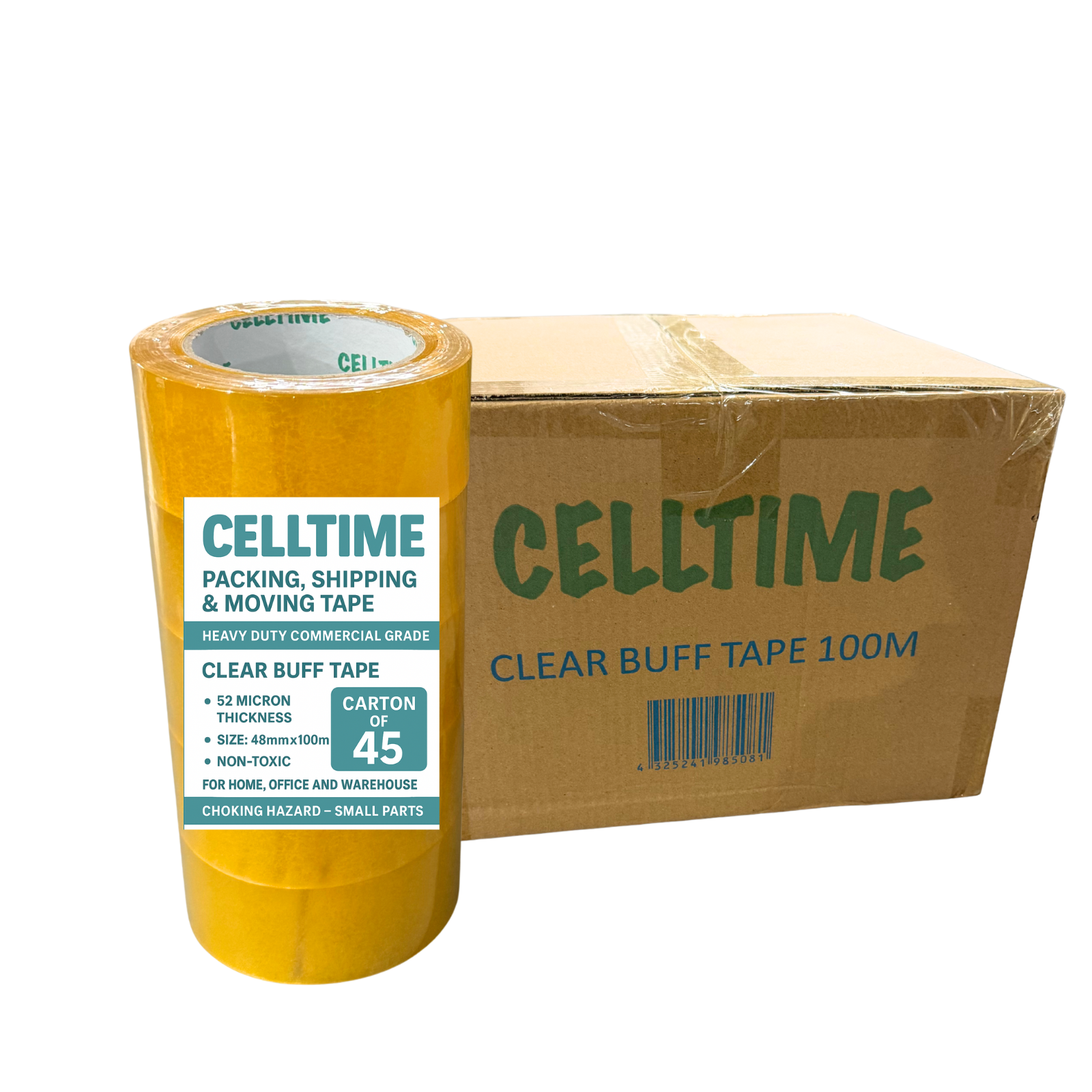 CellTime Heavy-Duty Clear Packaging Buff Tape (48mm x 100m) - 45 Rolls