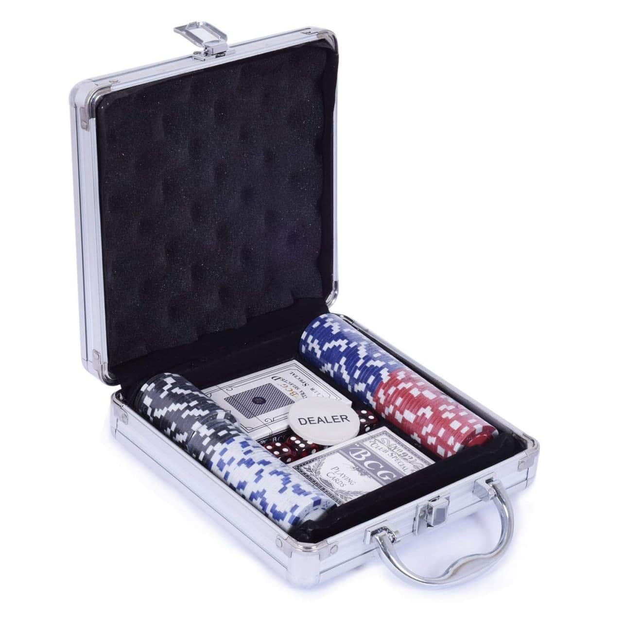 100 Piece Poker Set With Aluminium Case, 2 Deck Cards,Buttons,Dice