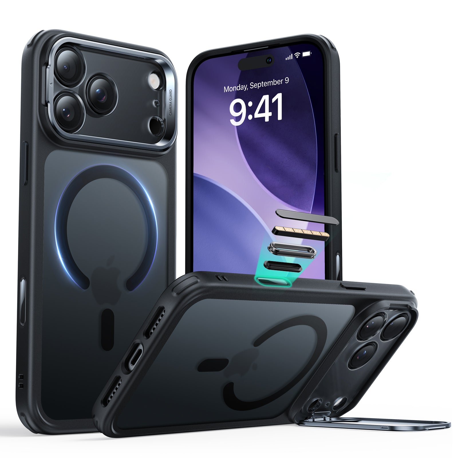ESR MagSafe Case Compatible with iPhone 17 Pro/ 17 Pro Max Hybrid Cam Control + Stash Stand Shockproof Cover