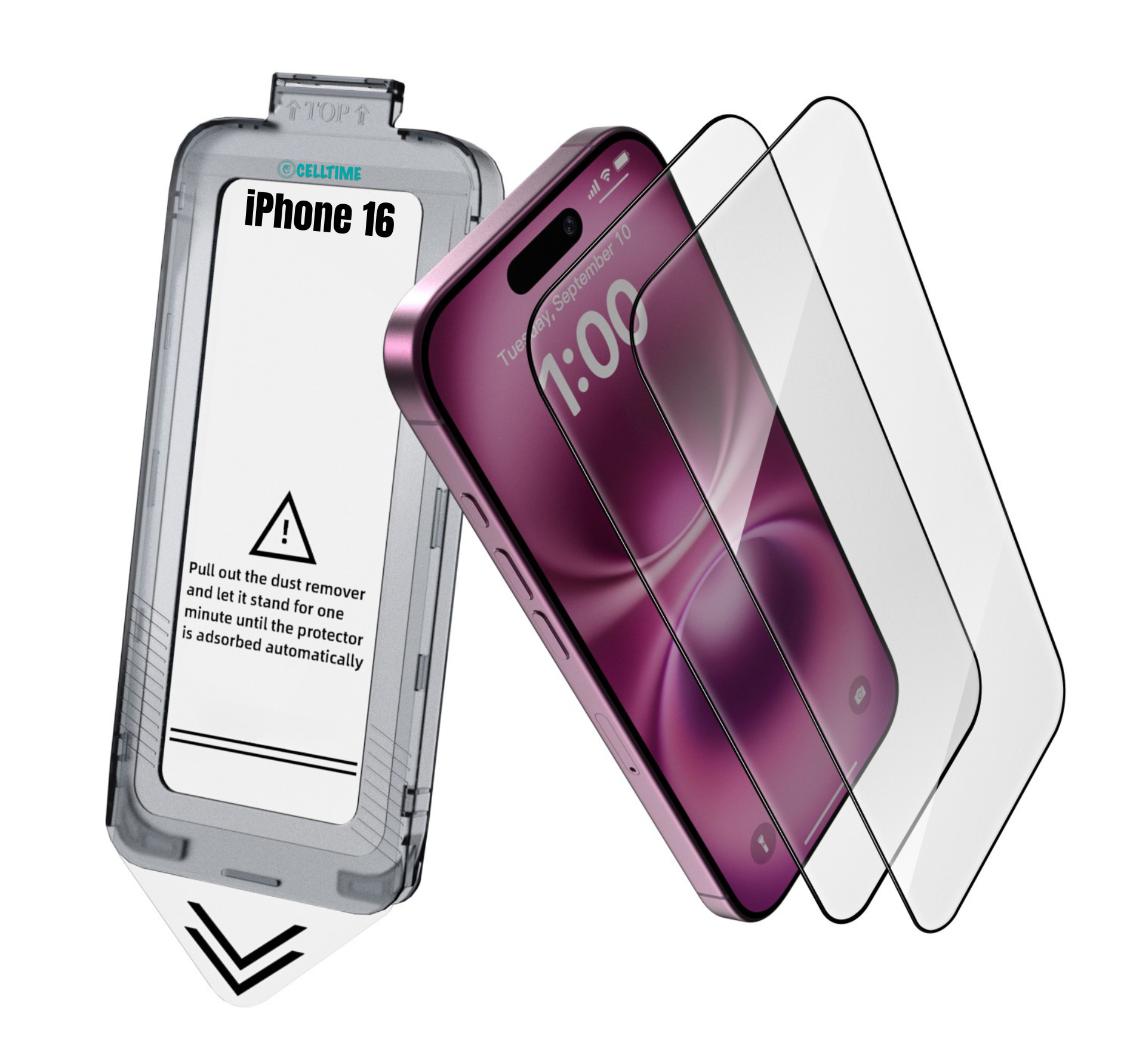 CellTime EasyFit Screen Protector for iPhone 16 - 2 Pack