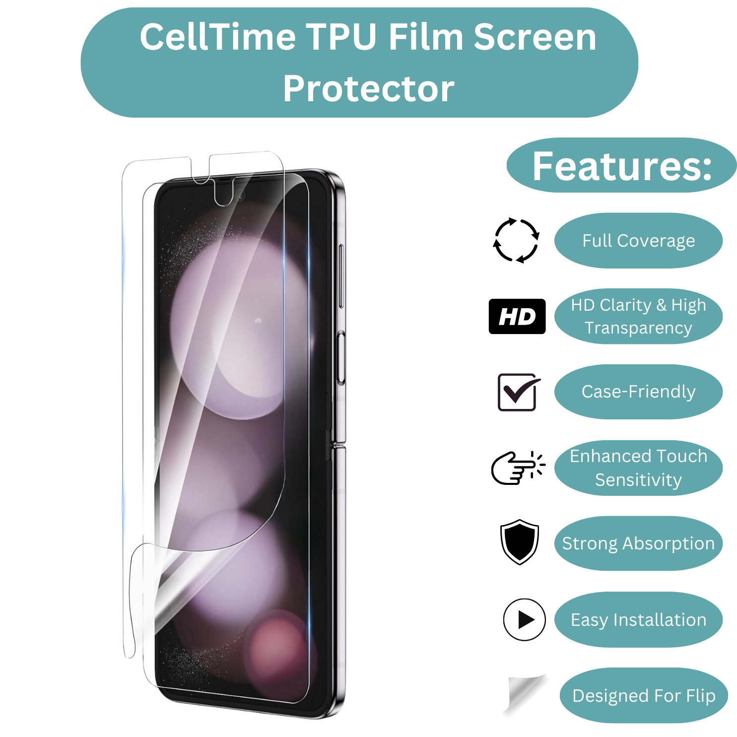 TPU Film Screen Protector for Galaxy Z Flip 6 / 5 / 4 / 3 - 2 Pack