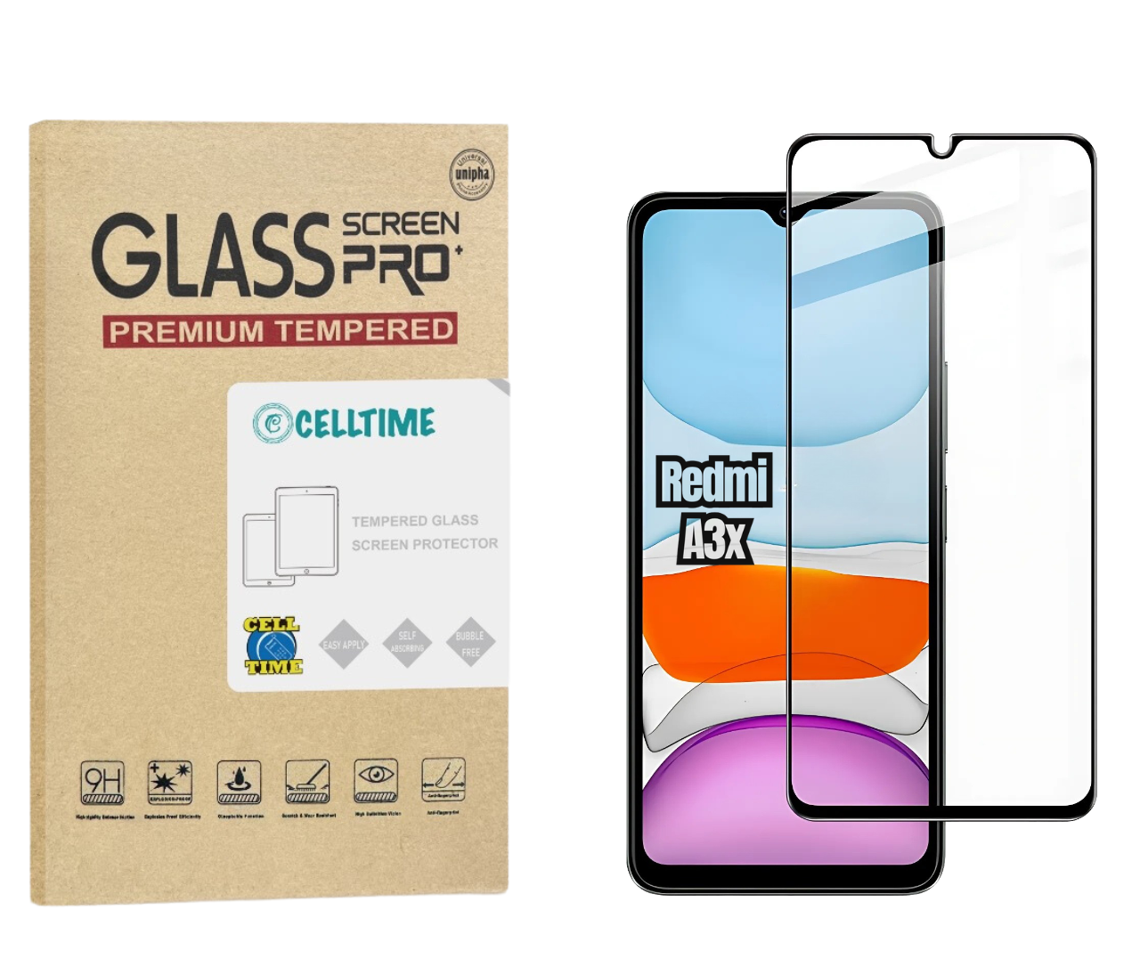 CellTime Tempered Glass Screen Protector for Redmi A3x- 1 Pack