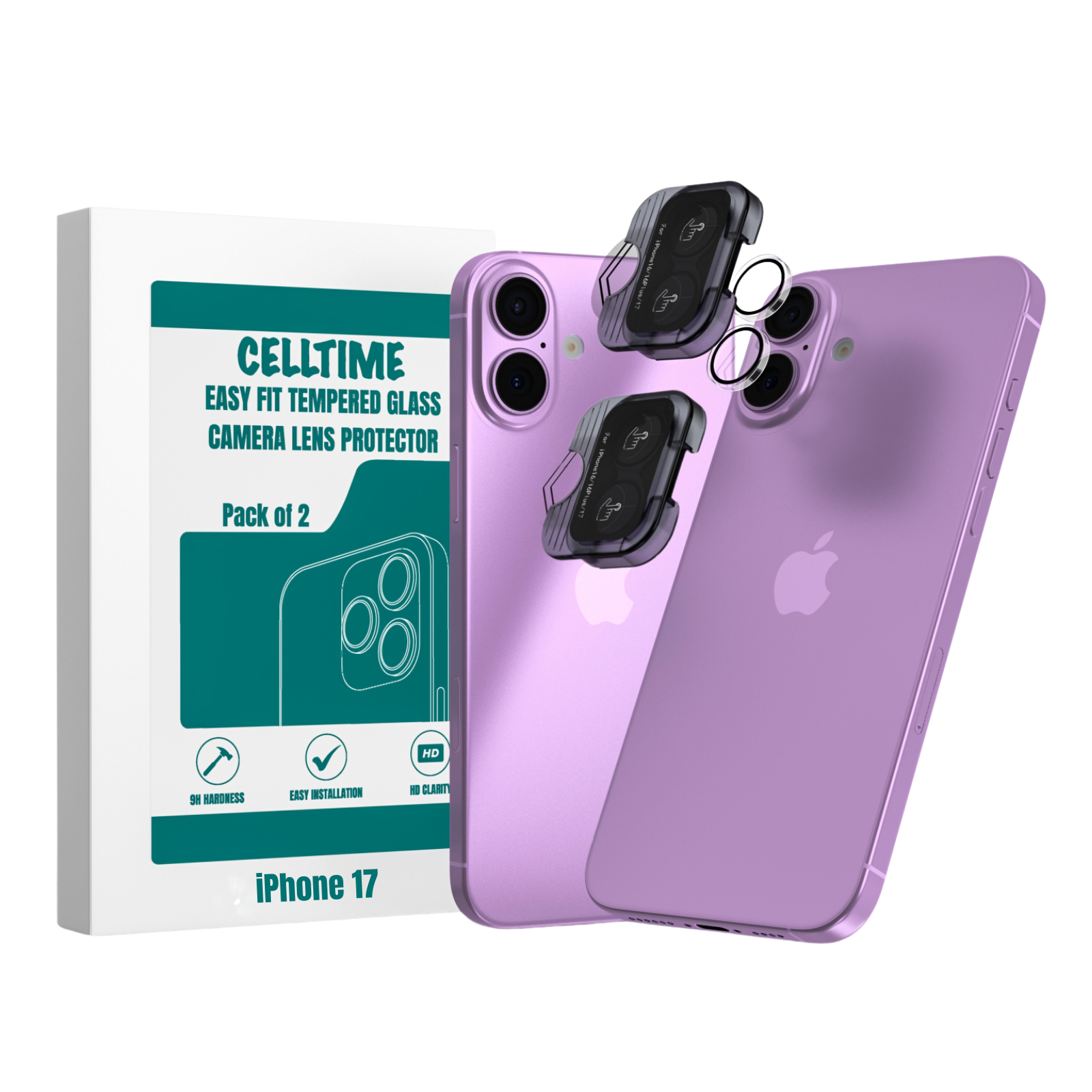CellTime EasyFit Camera Lens Protector for iPhone 17 - 2 Pack