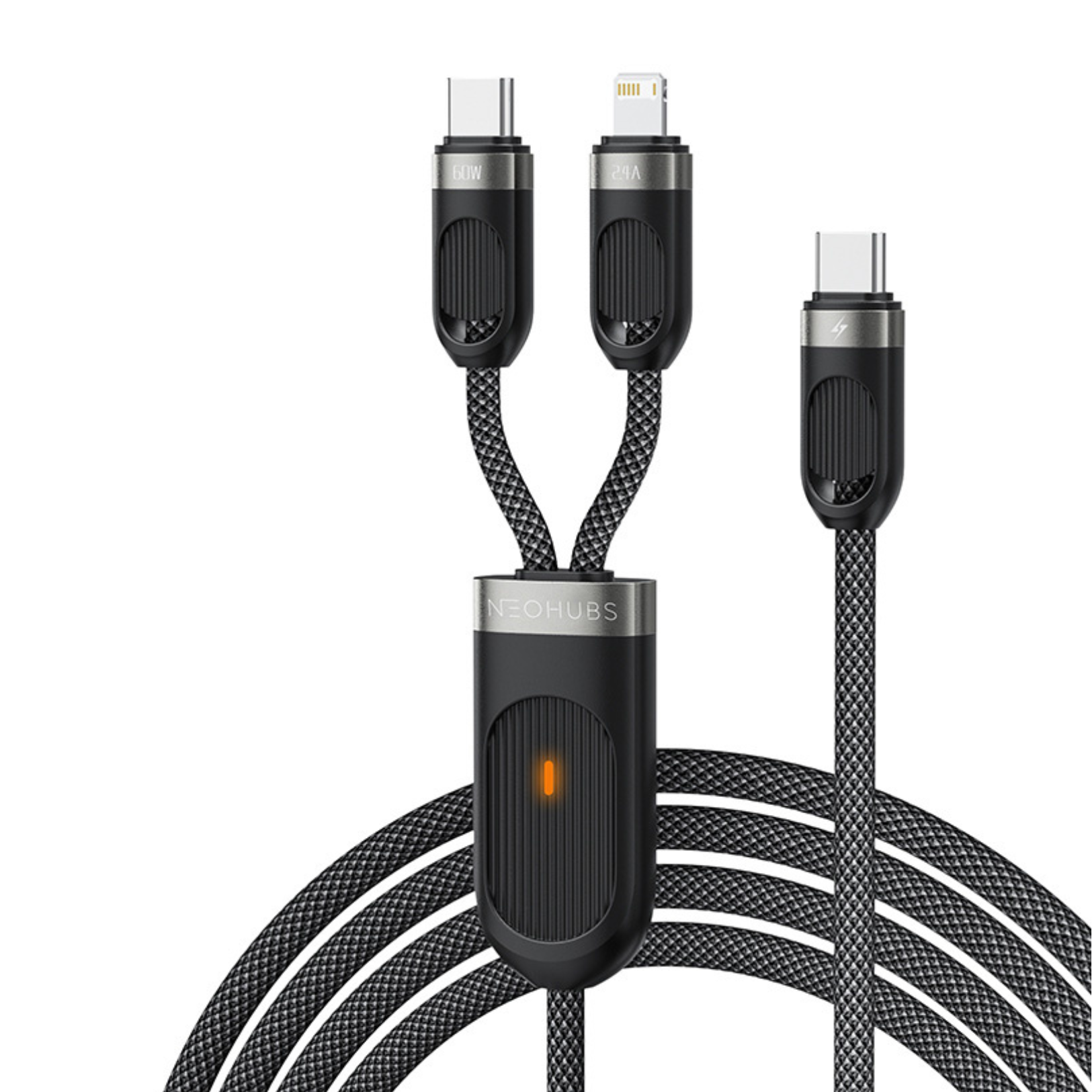 NEOHUBS Duo Beam USB C to USB C +Lightning Type C Fast Charger Cable 60W-1M