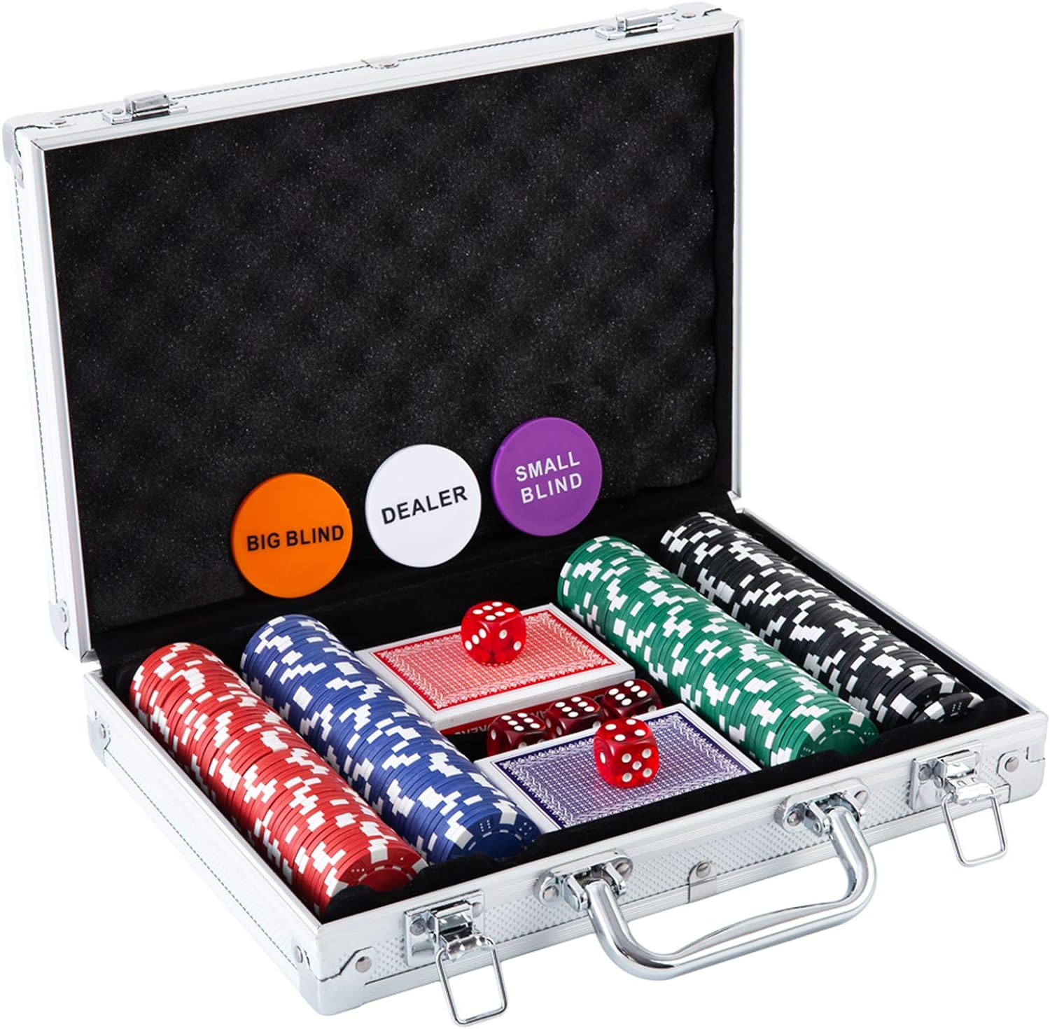 200 Piece Poker Set With Aluminium Case, 2 Deck Cards,Buttons,Dice