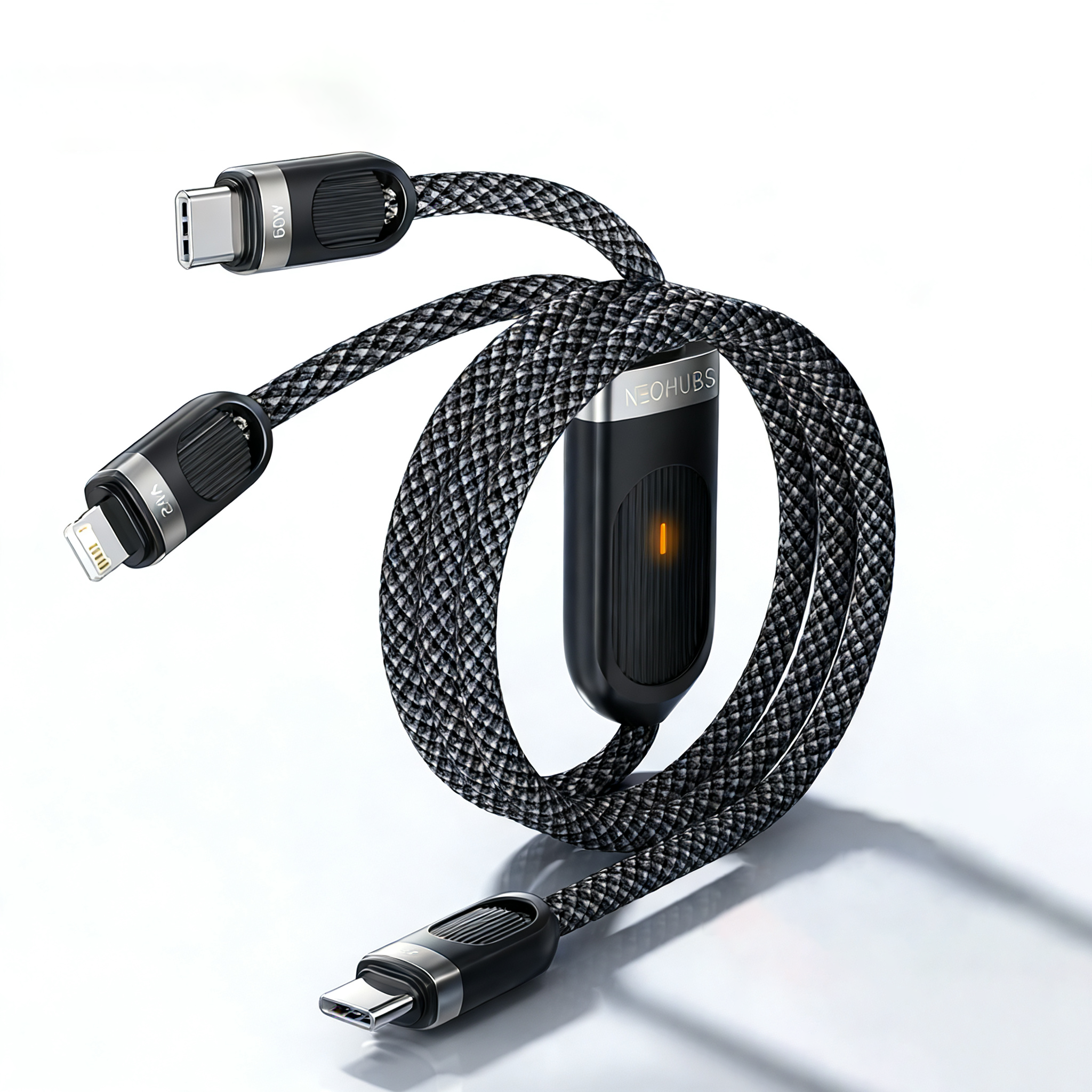 NEOHUBS Duo Beam USB C to USB C +Lightning Type C Fast Charger Cable 60W-1M