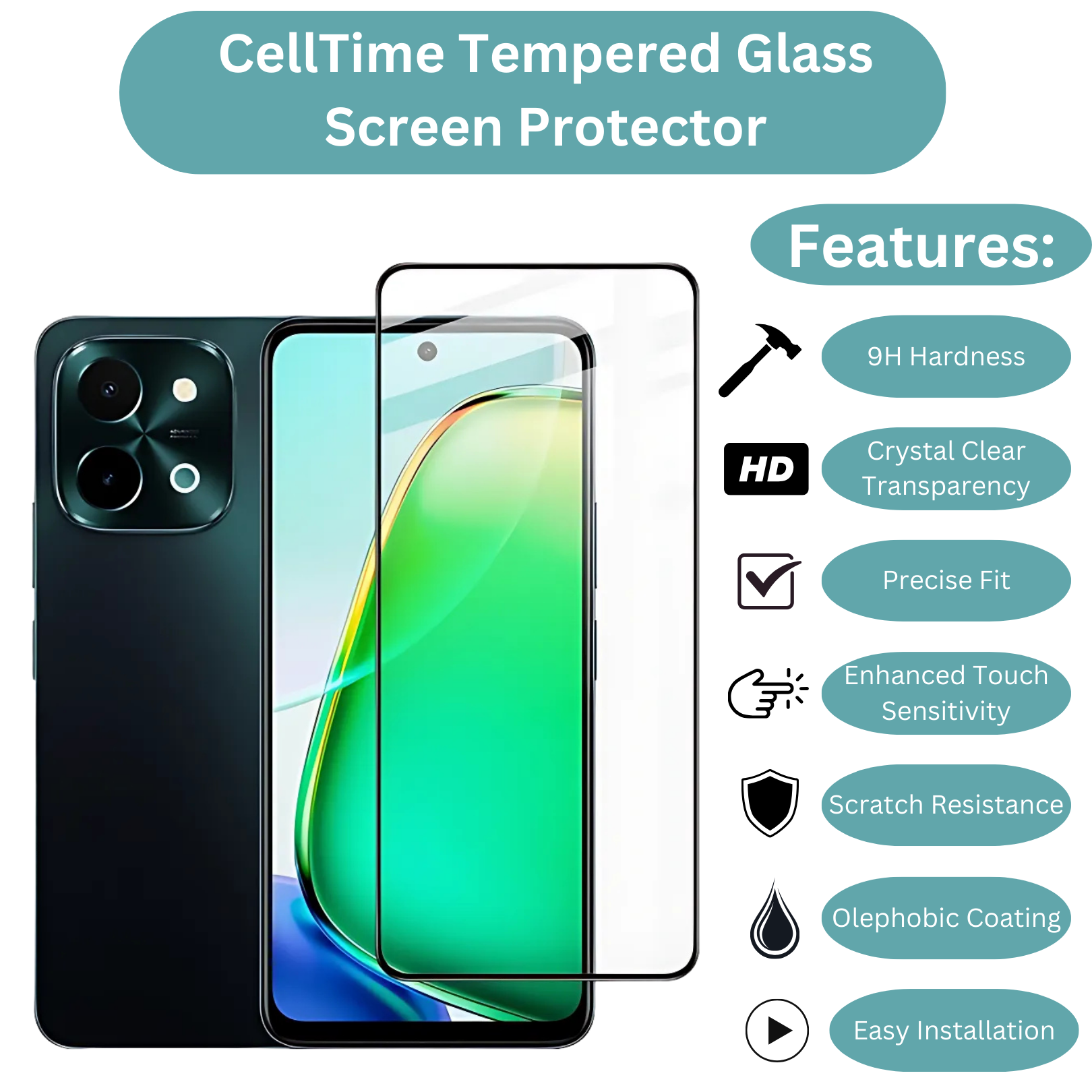 CellTime Tempered Glass Screen Protector for Vivo Y28 4G - 1 Pack