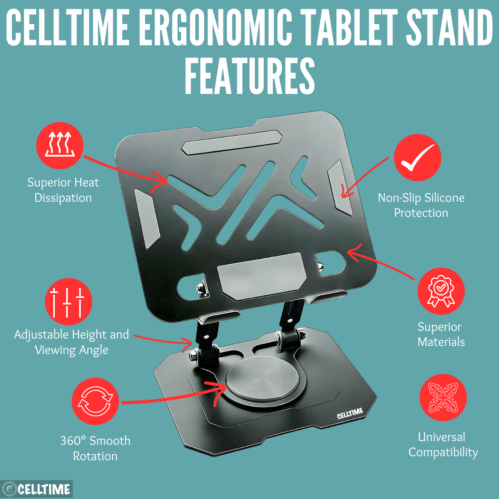 CellTime Ergonomic 360 Rotatable Adjustable Portable Tablet Stand