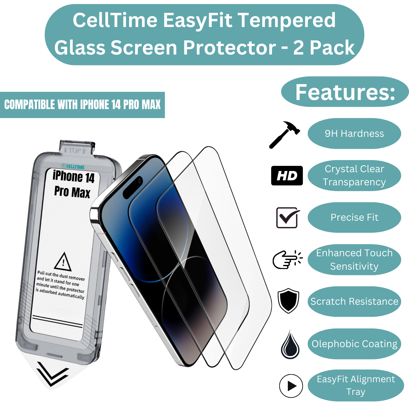 CellTime EasyFit Screen Protector for iPhone 14 Pro Max -2 Pack