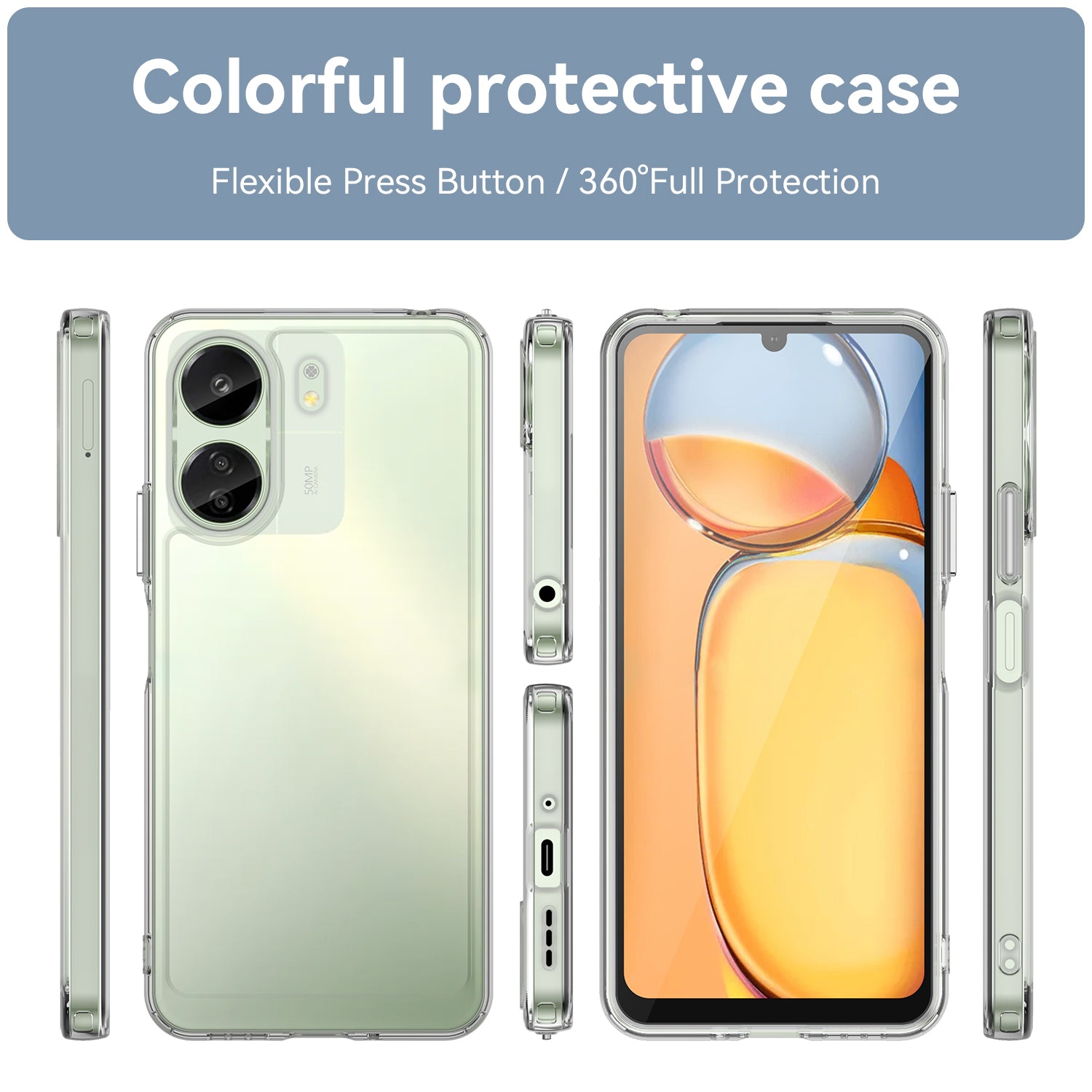 Redmi 13C Clear Cover - Shockproof Candy Series Cover