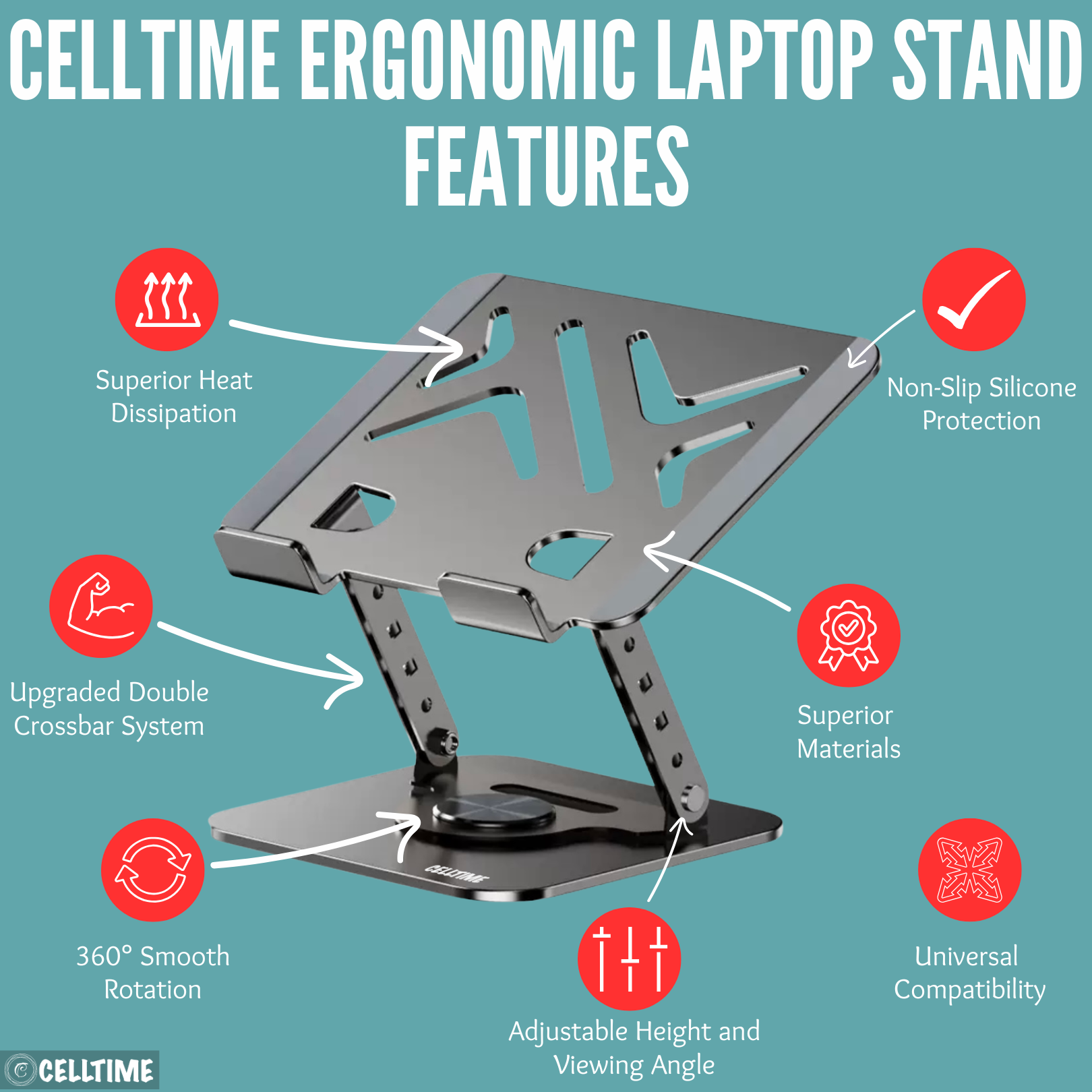 CellTime Ergonomic 360 Rotatable Height & Angle Adjustable Laptop Stand