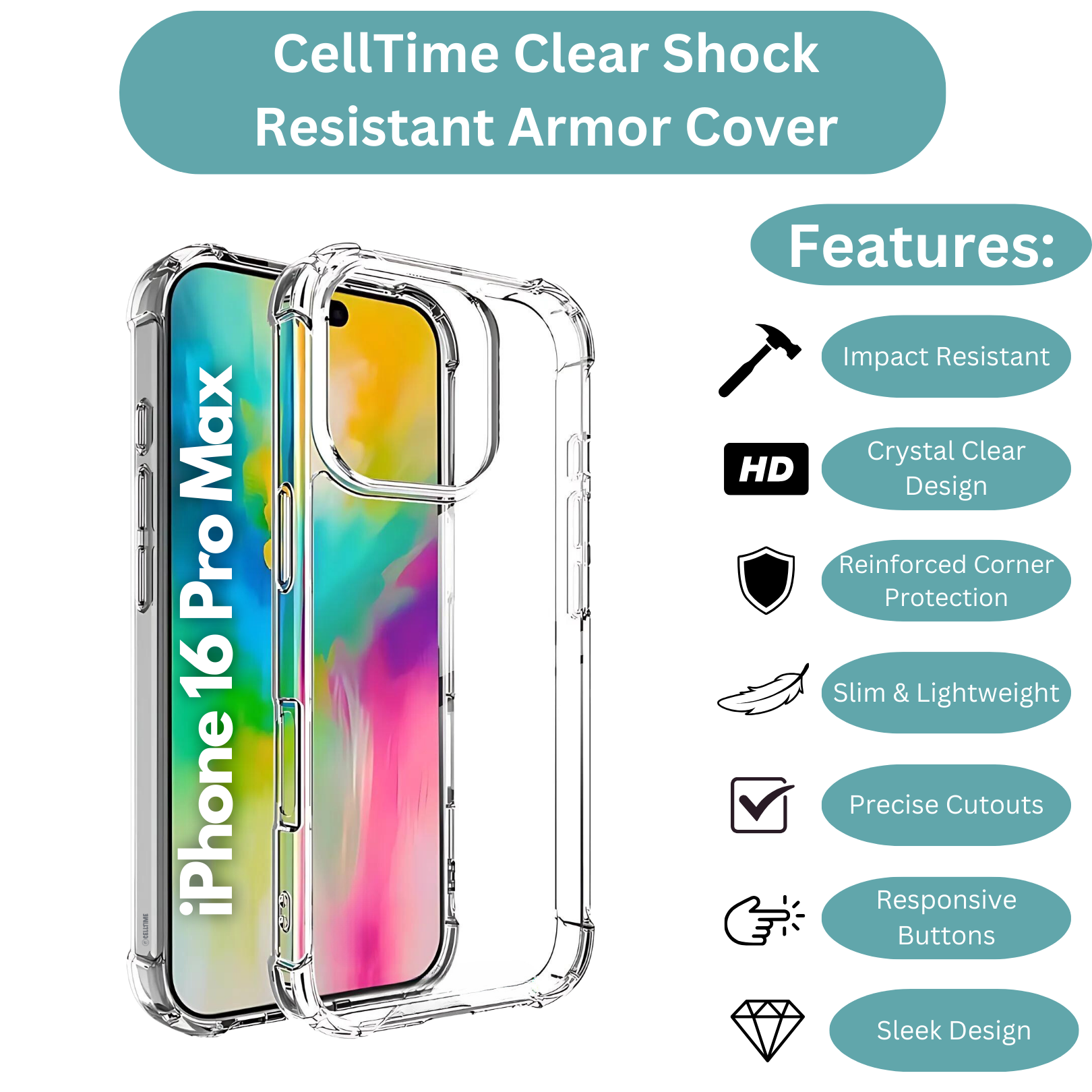 Clear Shock Resistant Case Armor Cover for iPhone 16 Pro Max