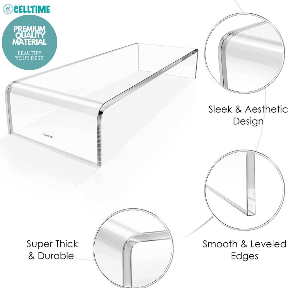 CellTime Premium Acrylic Clear Monitor Stand Riser