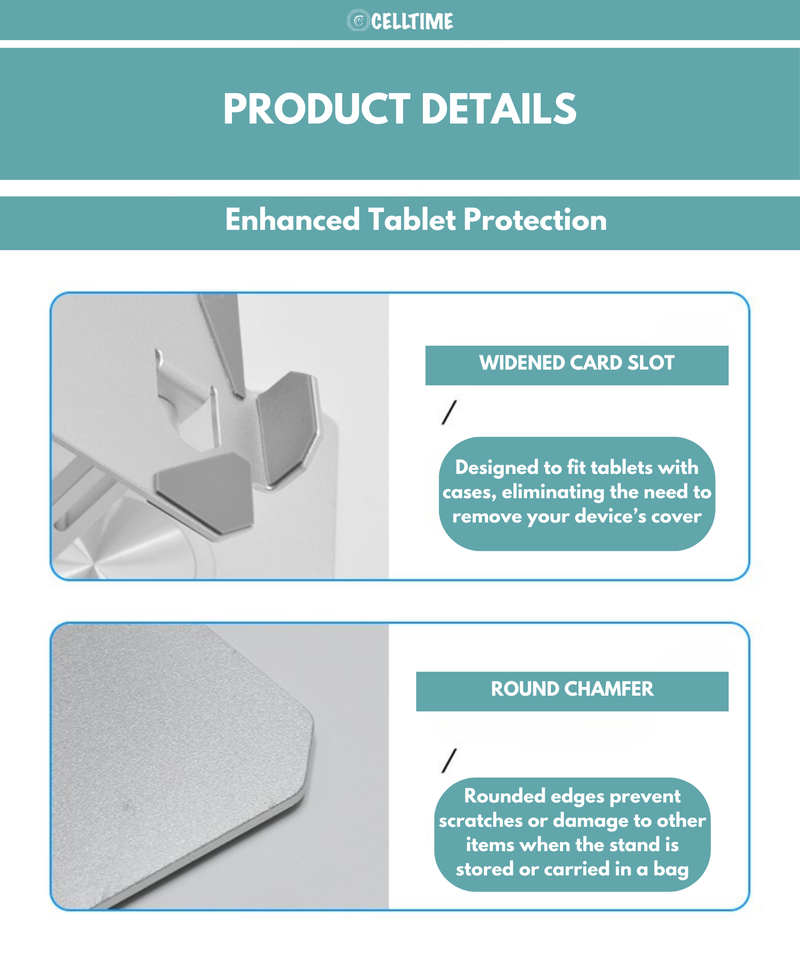 Tablet Aging Rack CellTime Ergonomic Height Angle Adjustable Aluminium Tablet Stand