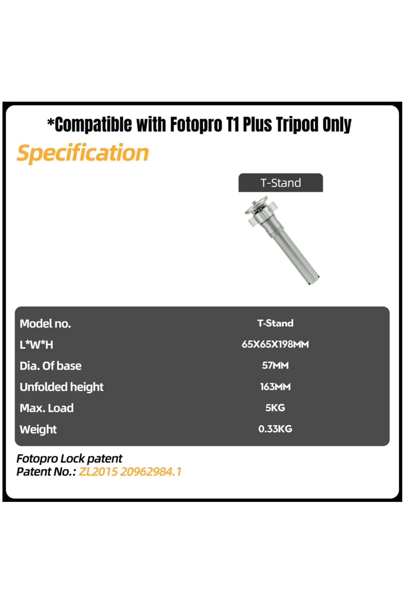 Fotopro T-Stand Lightweight Portable Stand Compatible with Fotopro T1 Plus Tripod