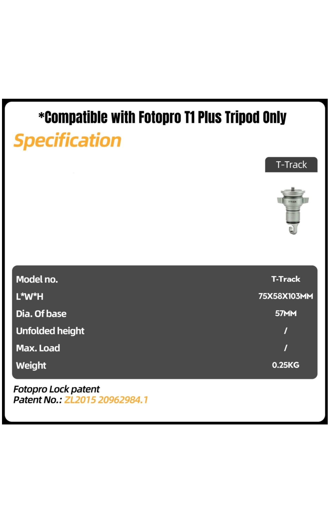 Fotopro T-Track Lightweight Centre Support Compatible with Fotopro T1 Plus Tripod