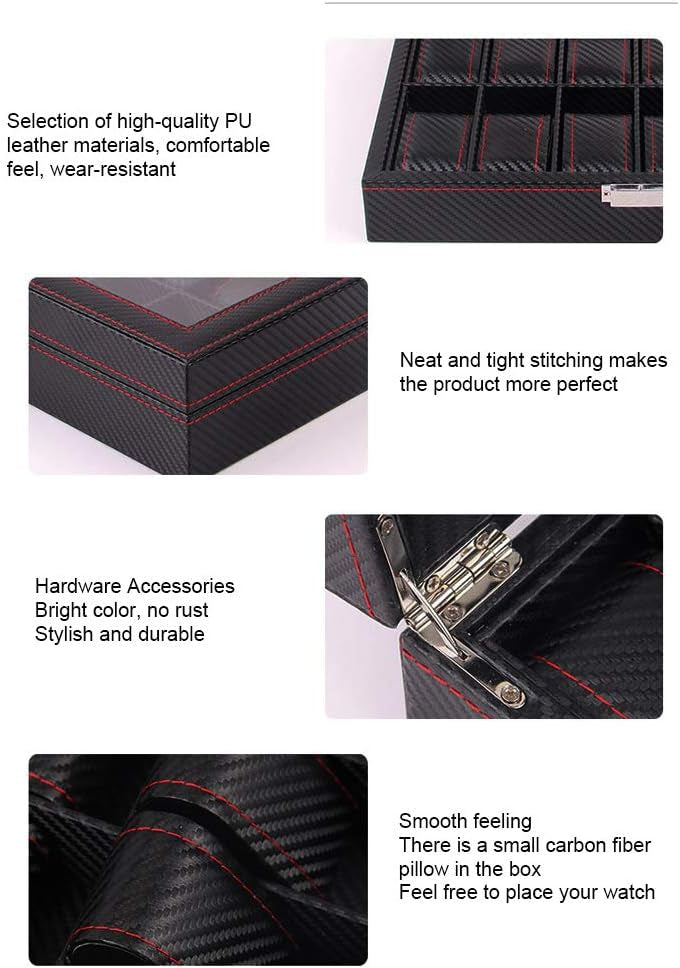 CellTime 6 Slot Watch Box Organizer Carbon Fiber Look PU Leather