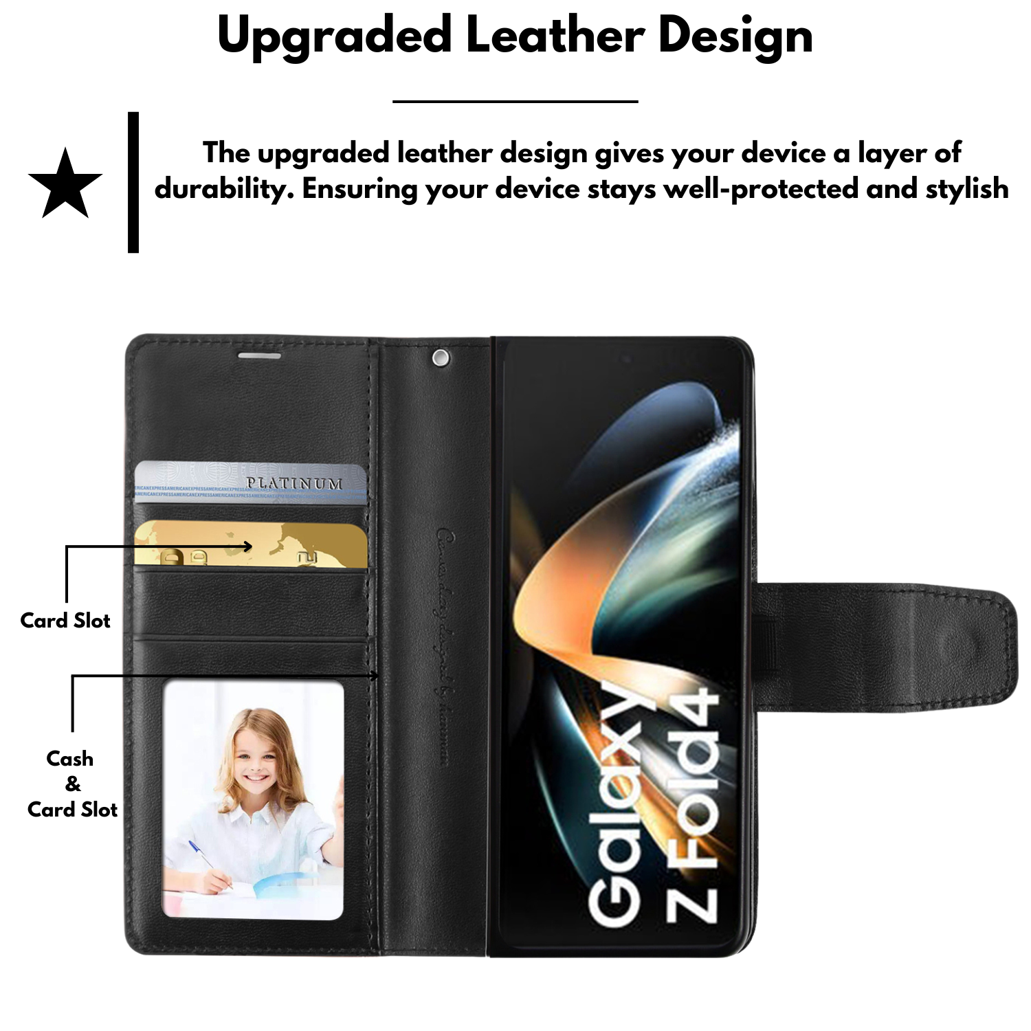 Hanman Classic Flip Leather Wallet Cover for Samsung Galaxy Z Fold 4