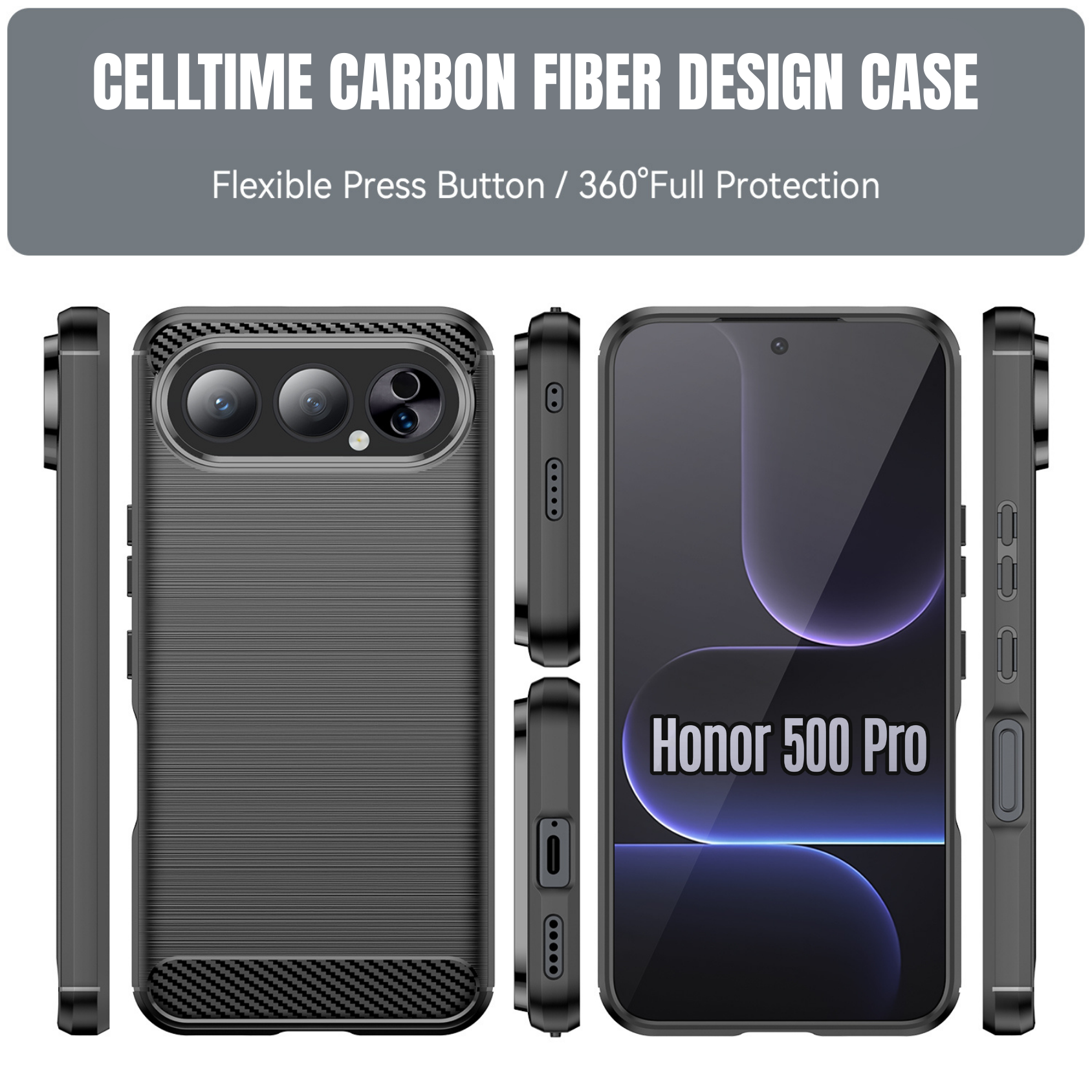 CellTime Case for Honor 500 Pro Carbon Fiber Design Cover - Black