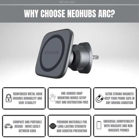 NEOHUBS ARC Adjustable Magnetic Air Vent Car Phone Holder Mount Stand