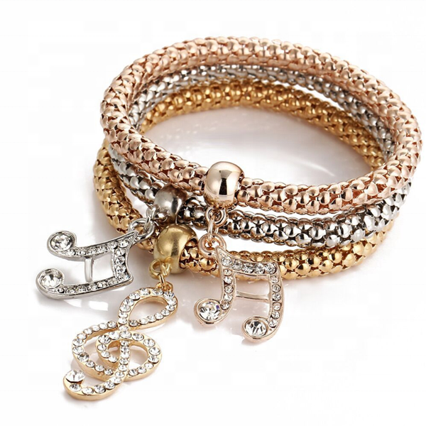 Diva gold plated 3pcs/set Elastic Popcorn Bracelet With Crystal Diamond Rhinestone