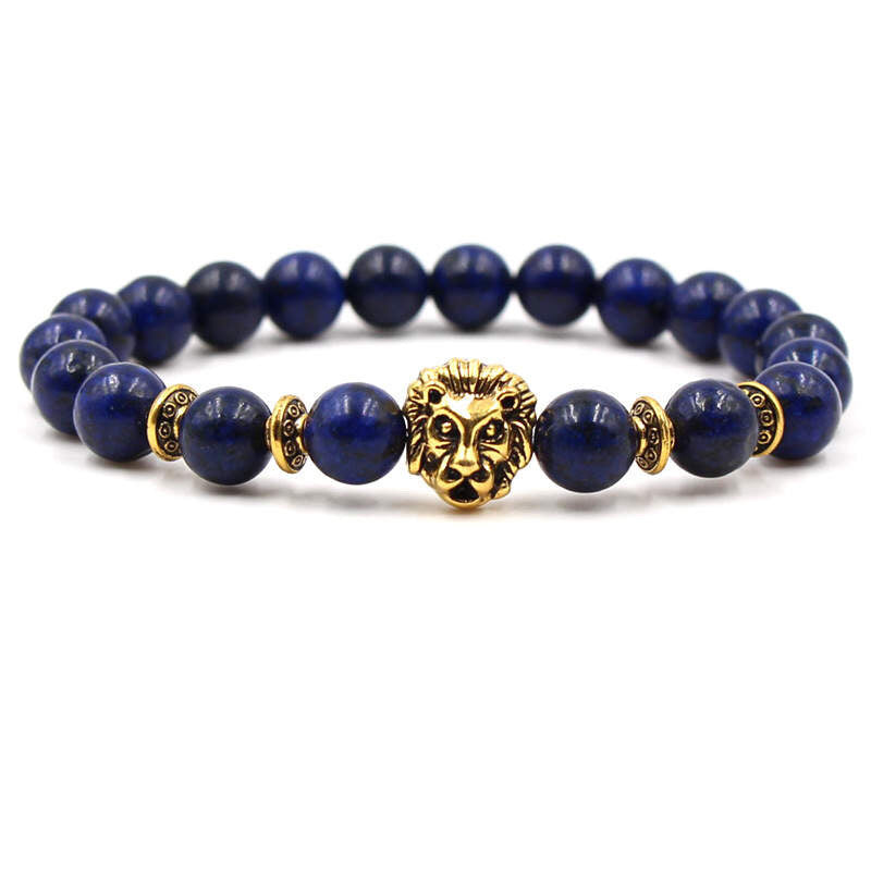 Argent Craft Natural Blue Opal Bracelet with Lion Head(Gold)