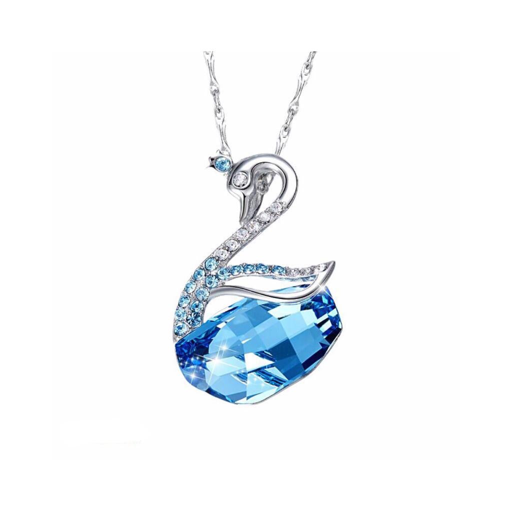 CDE 925 Sterling Silver Swan  Necklace With Swarovski Crystals