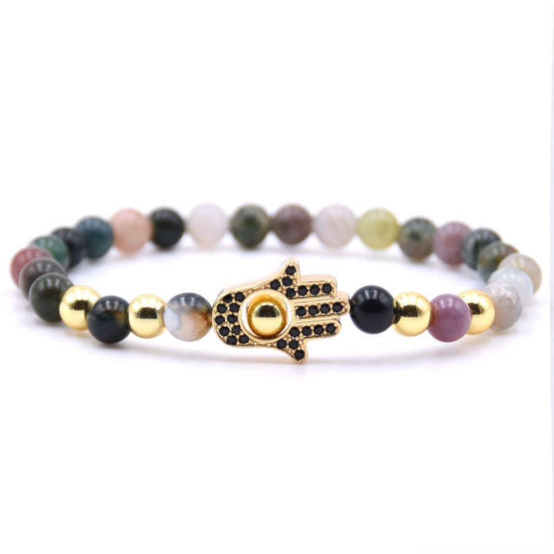 Argent Craft Natural Healing Stone Bracelet With Gold Hamsa Hand