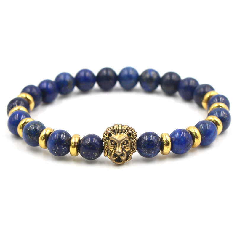 Argent Craft Natural Lapis Lazuli Bracelet with Lion Head(Gold)