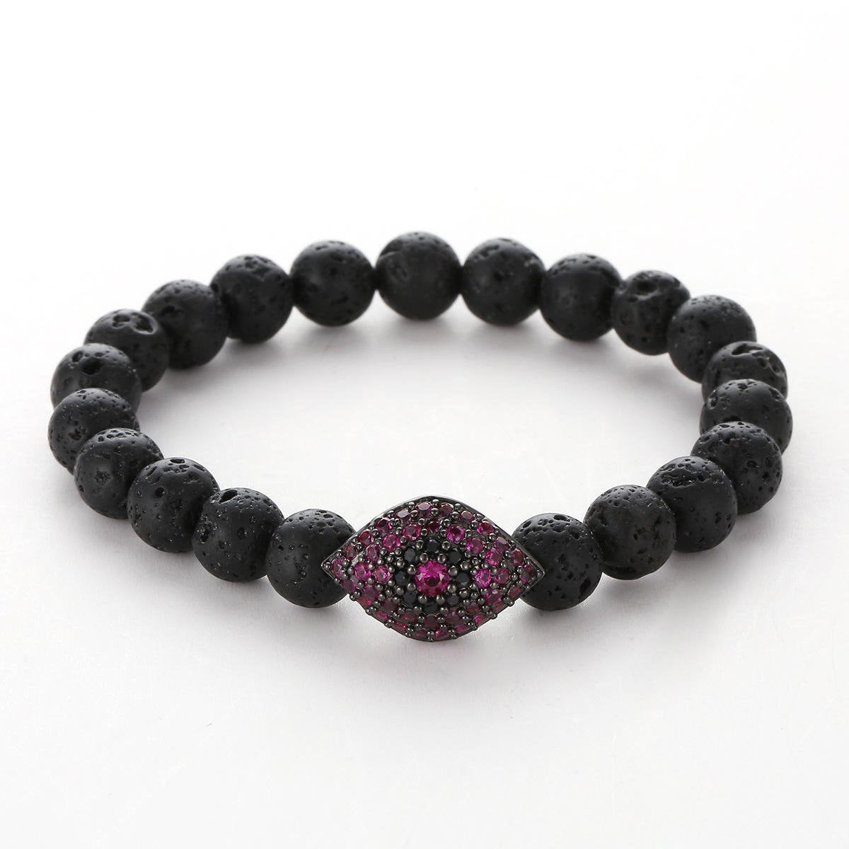 Argent Craft Lava Stone with Black & Purple Protection Eye Bracelet (Black)