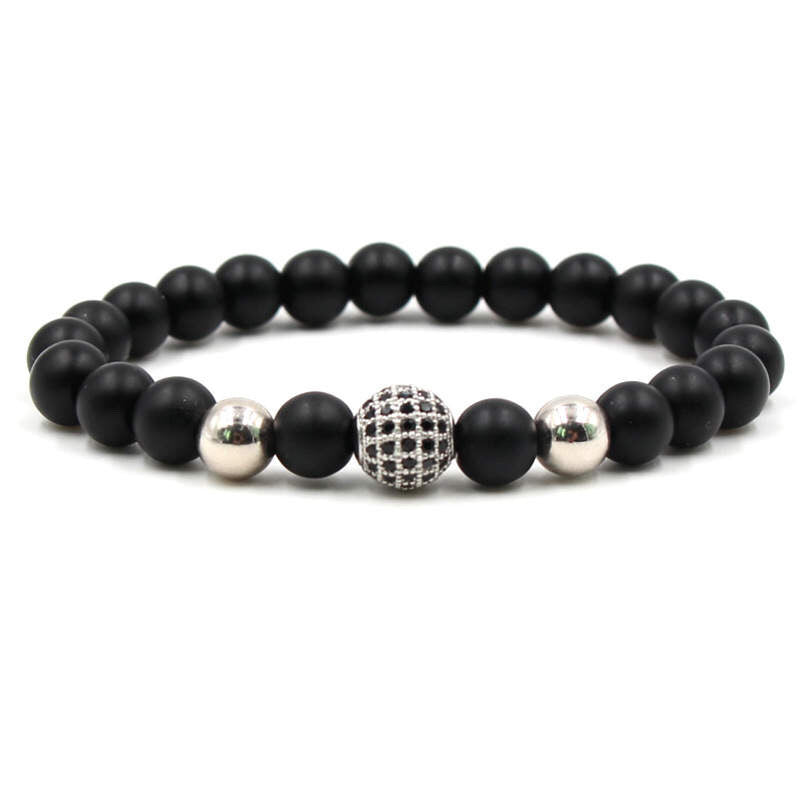 Argent Craft Natural Black Matte Agate With Silver Ball Studded
