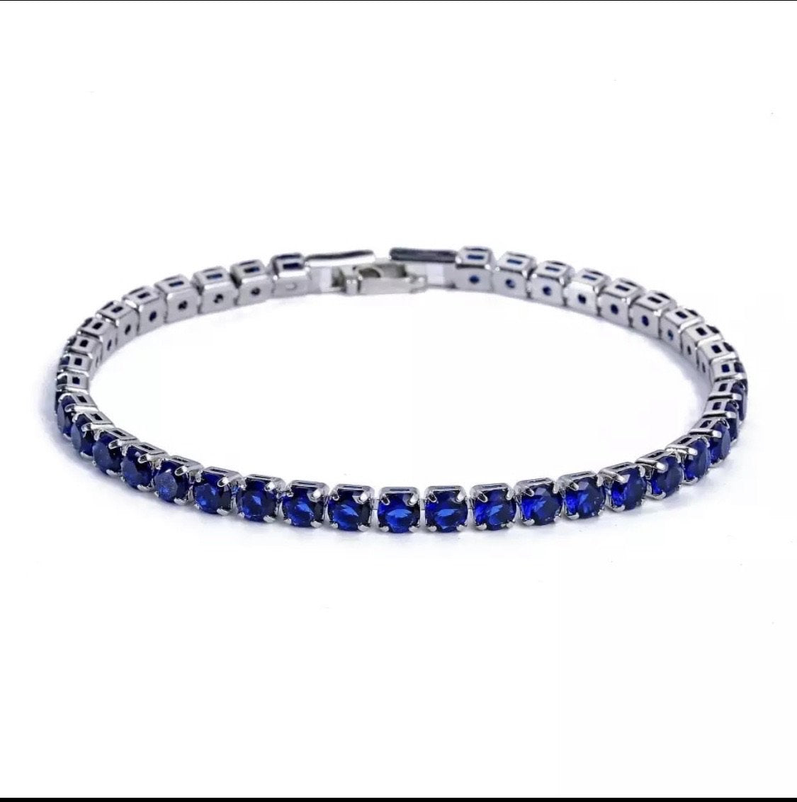 Argent Craft Tennis Bracelet with Blue Diamonds Zirconia