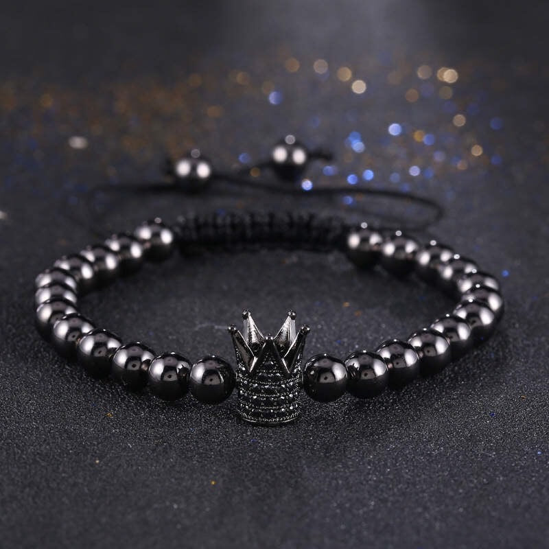 Argent Craft Hematite Bracelet With Crown & Zirconia (Black)