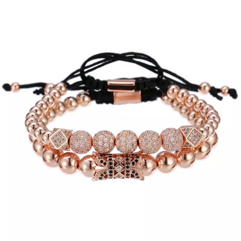 The Argent Craft Geometric Micro Pave Bracelet set (2 pcs) (rose gold)