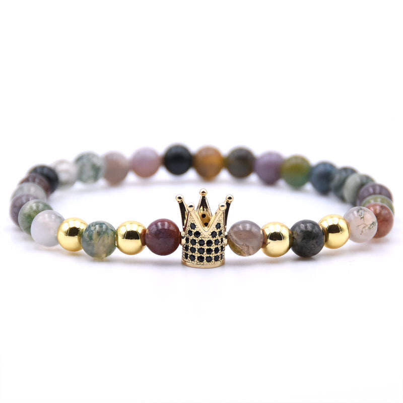 Argent Craft Natural Healing Stone Bracelet With Gold Crown