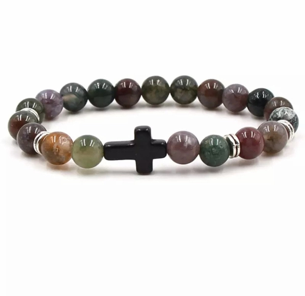 Argent Craft Colored Stones Healing Bracelet With Cross (black)