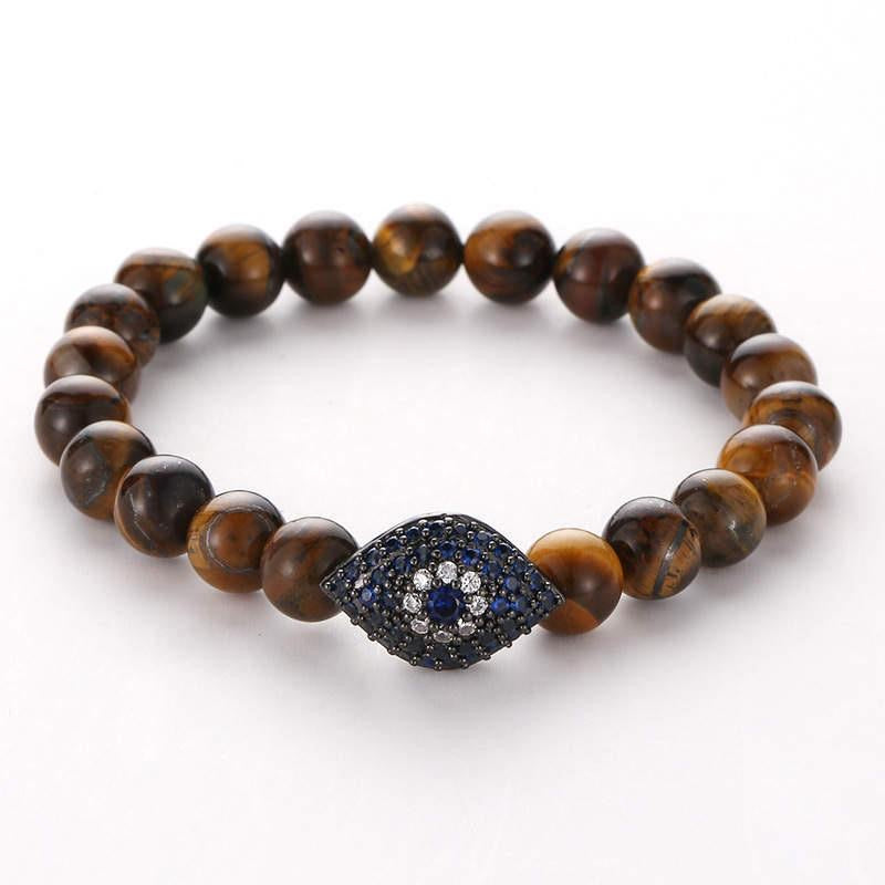 Argent Craft Tiger Eye Stone Bracelet With Evil Eye (black and blue)