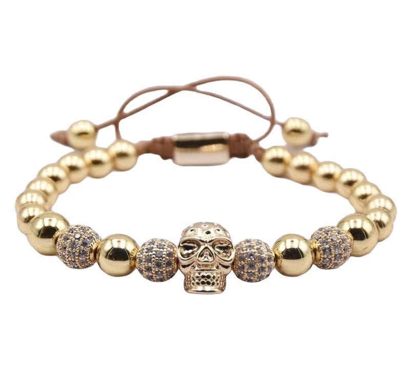 Argent Craft Gold Stone & UP Skull Bracelet