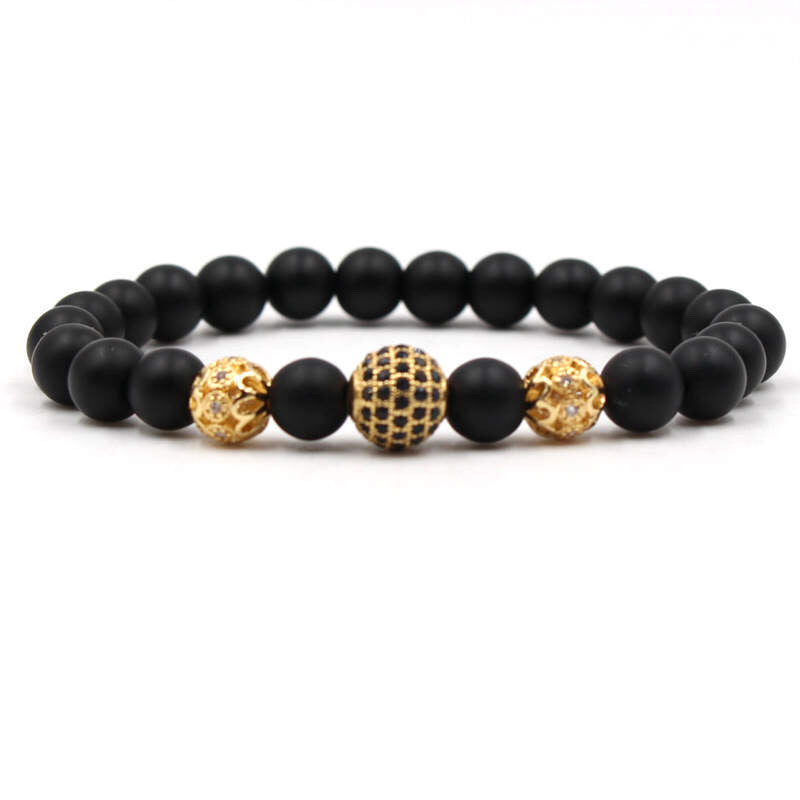 Argent Craft Black Matte Agate with Gold Artifacts & Zirconia